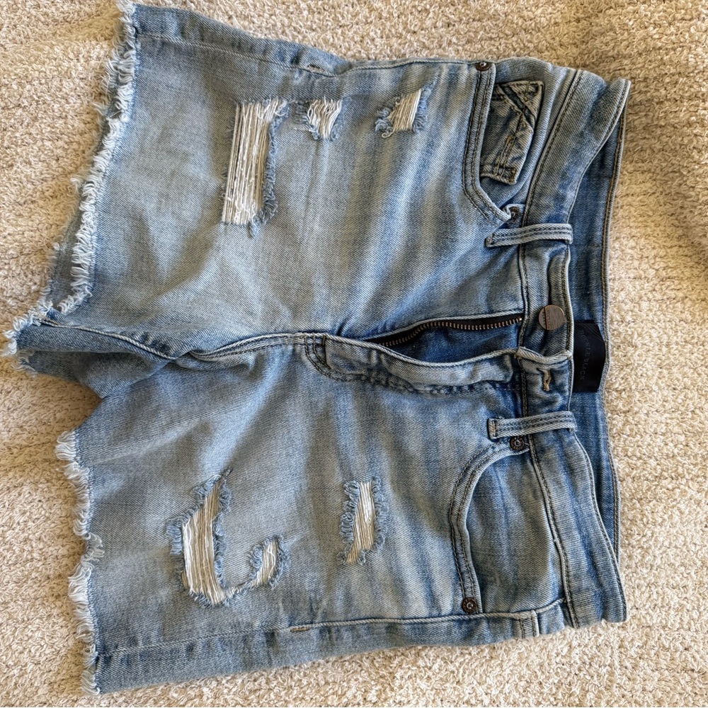Buckle Distressed Denim Women Shorts